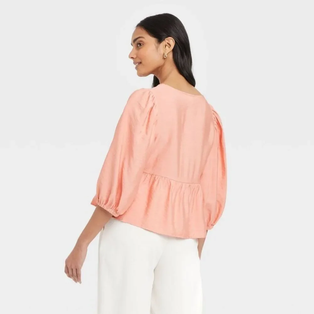 a new day Peach Tie-Front Peplum Tunic Top - Picture 2 of 3